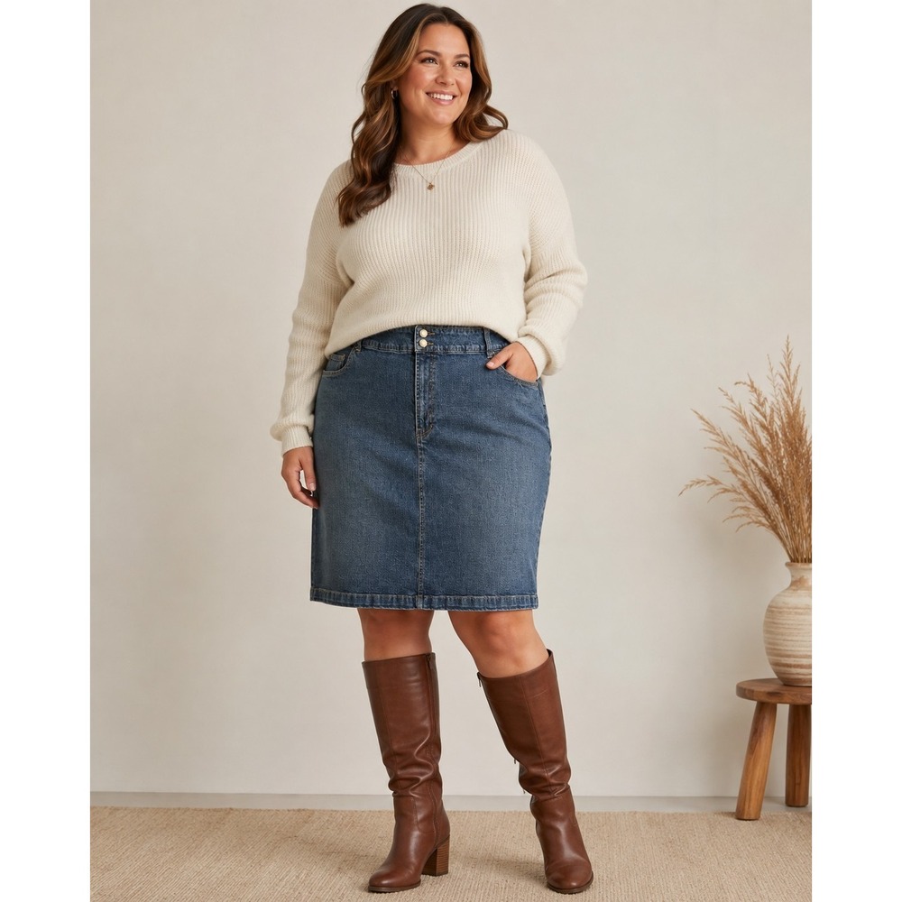 JMS Just My Size Women's 24W Denim Skirt Knee Length Stretch Blue Flap Pockets